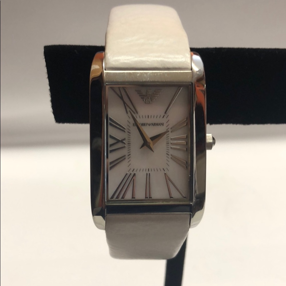 Emporio Armani AR2046 White Leather Strap Watch